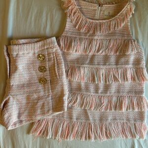 JB by Julie Brown Textured Pink Fringe Shorts Set